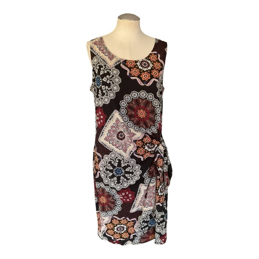 Robbie Bee Petite Round-Neck Printed Sarong-Style Dress